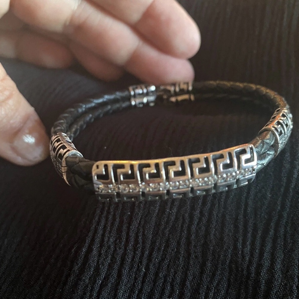 925 Sterling Silver Turkish Handmade Leather Bracelet 15.7 Gr - Picture 5 of 5